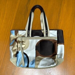 Coach 10113 Hampton Scarf Print Suede Satin Tote